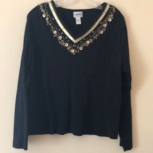 Chico’s black long sleeved top with detail
